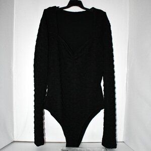 AMIMIV Long Sleeve Bodysuit Sweetheart Neck Textured In Black Size: Small NIP
